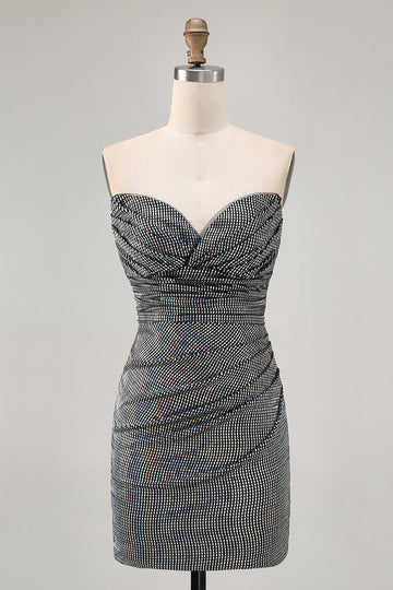 Sparkly Black Strapless Tight Short Cocktail Dress with Sequins